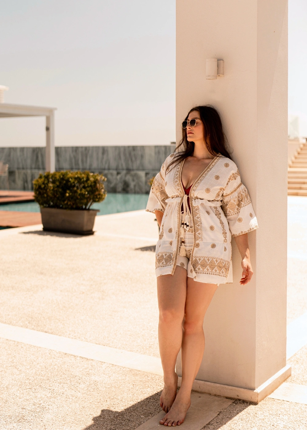 White & Gold Kimono w/ Embroidered Details