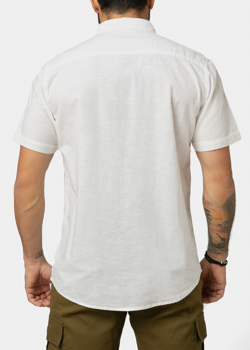 Linen - Cotton White Classic Shirt w/ Short Sleeves