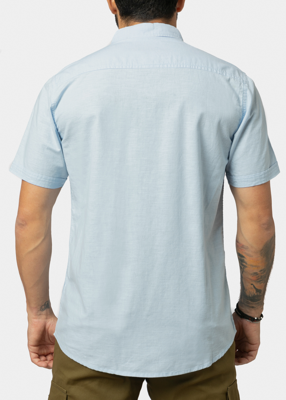Linen - Cotton Light Blue Classic Shirt w/ Short Sleeves