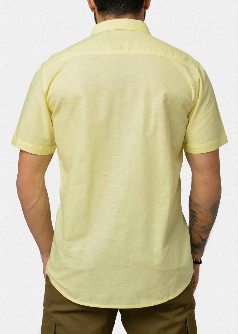 Linen - Cotton Yellow Classic Shirt w/ Short Sleeves
