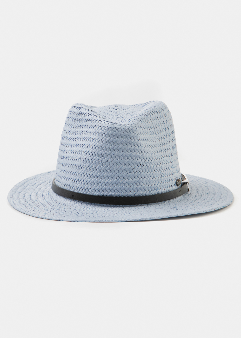 Light Blue Panama Style Hat w/ black leather belt