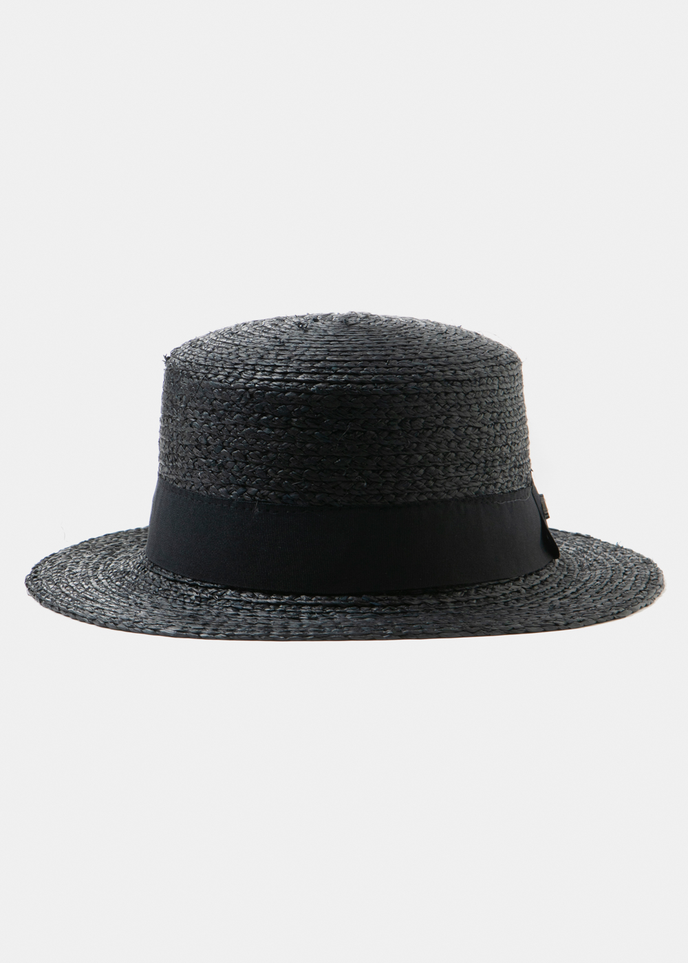 Black Raffia Boater Hat w/ black hatband