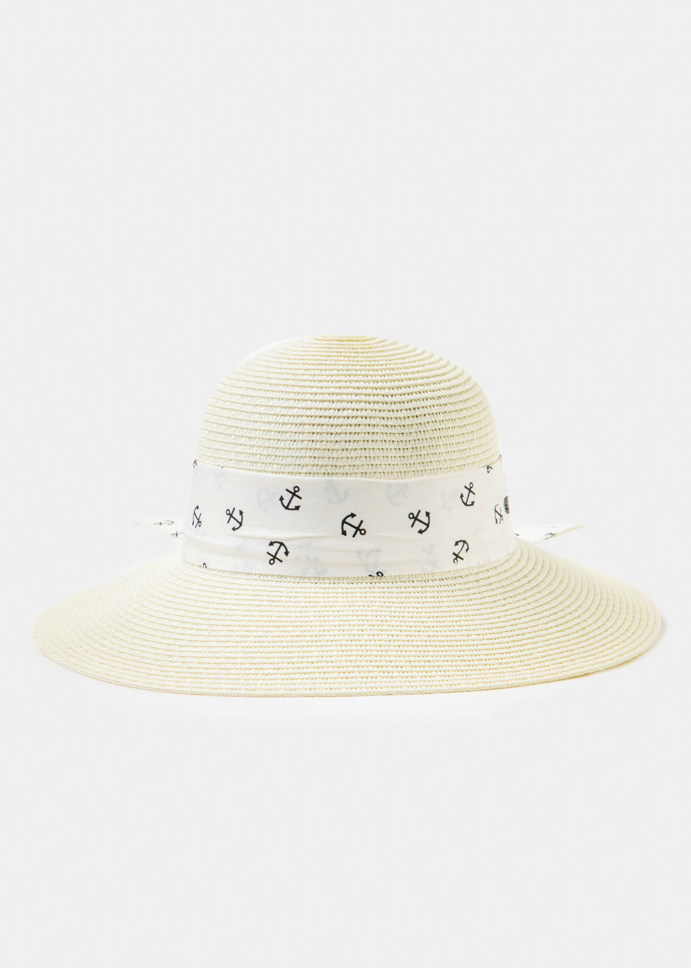 White Straw Hat w/ anchor ribbon