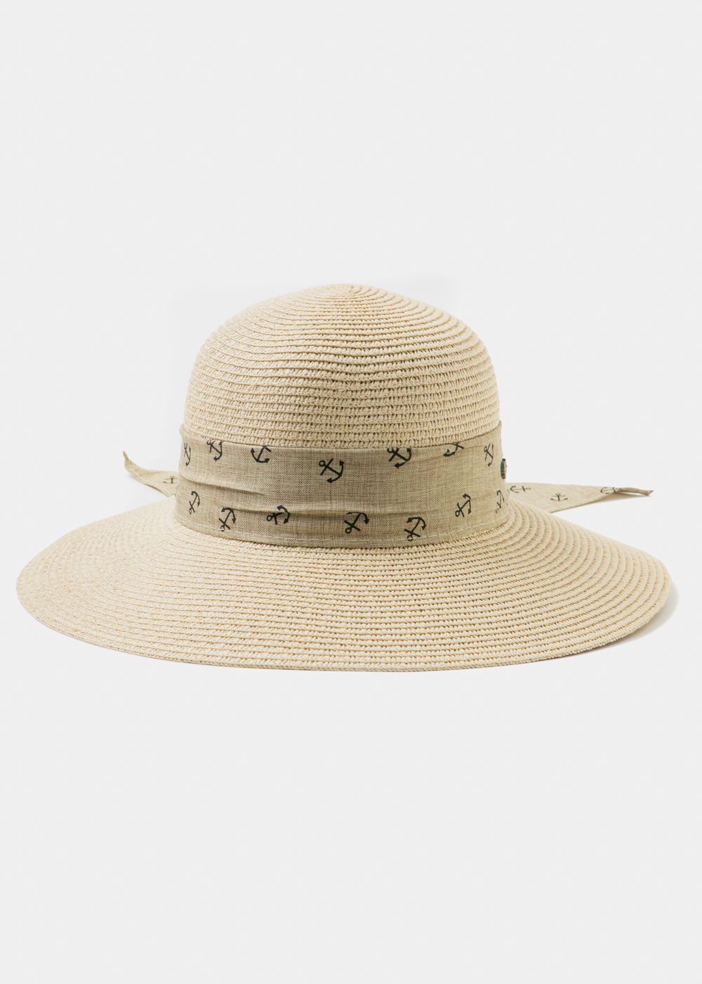 Beige Straw Hat w/ anchor ribbon