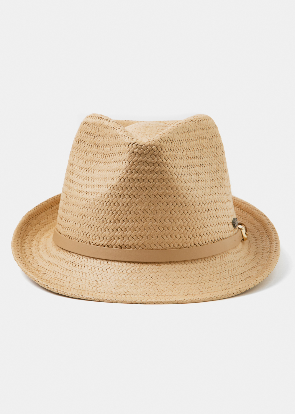  Beige Natural Straw Fedora Hat w/ beige leather belt