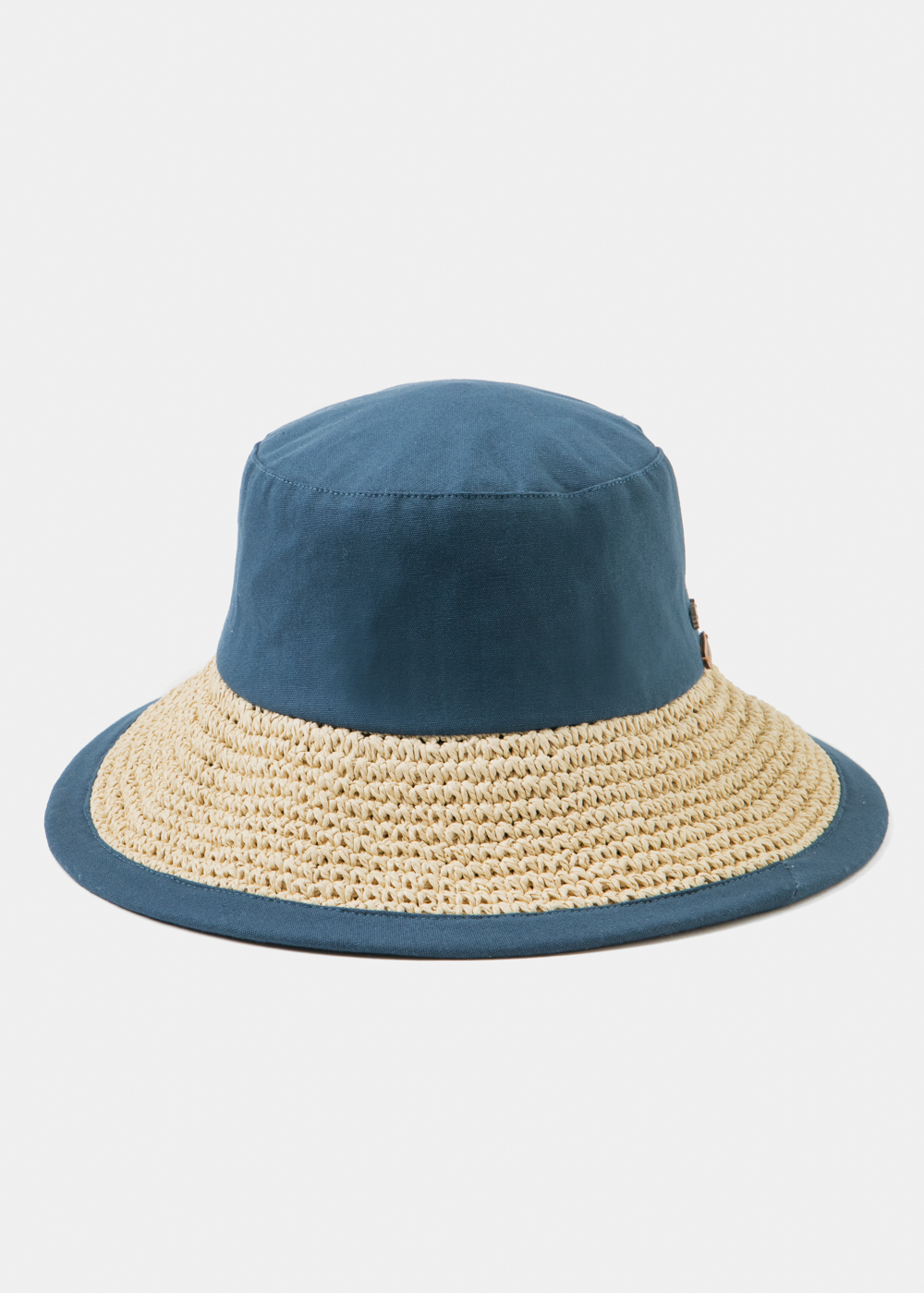 Navy Blue Bucket Cotton & Straw Hat 