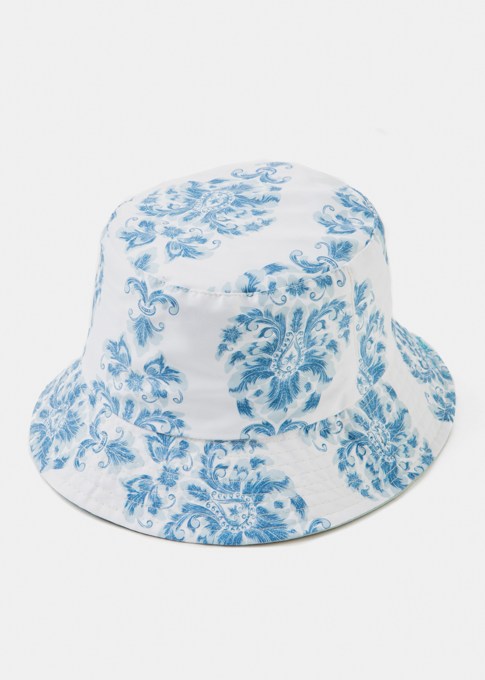 Double-Faced Bucket Hat Floral Baroque Pattern & Grey-Green