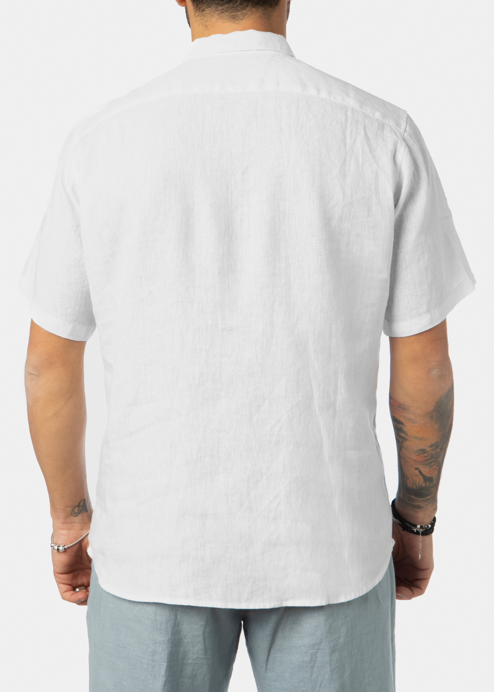 100% Linen White Classic Shirt w/ Short Sleeves