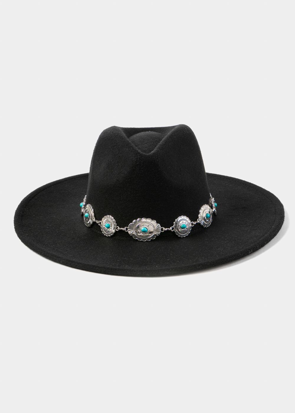 Black Winter Hat w/ Silver Decorative Chain