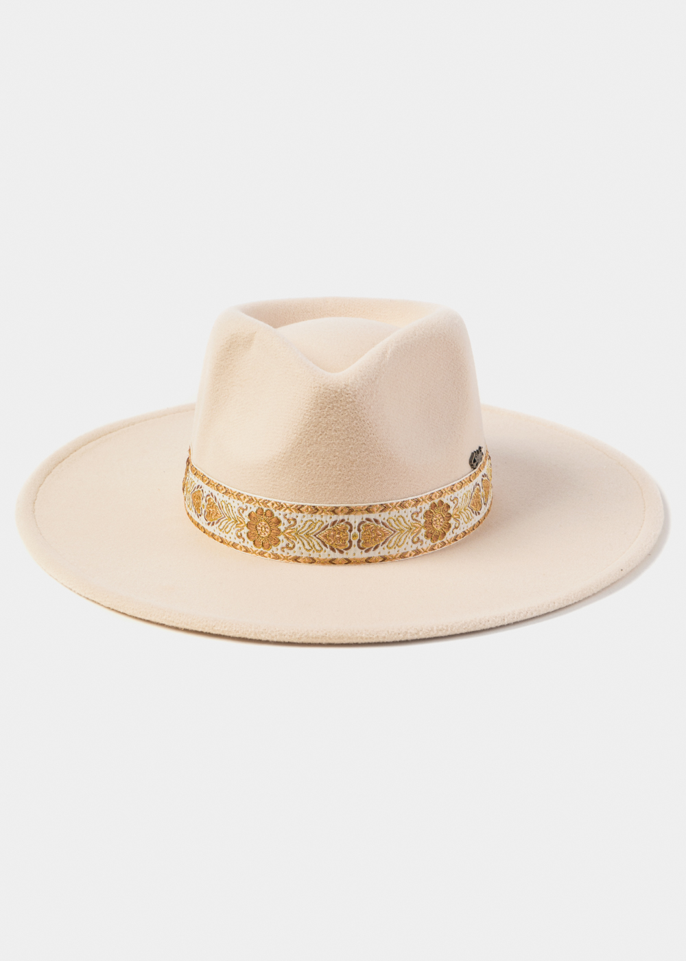 Cream Winter Hat w/ Embroidered Hatband