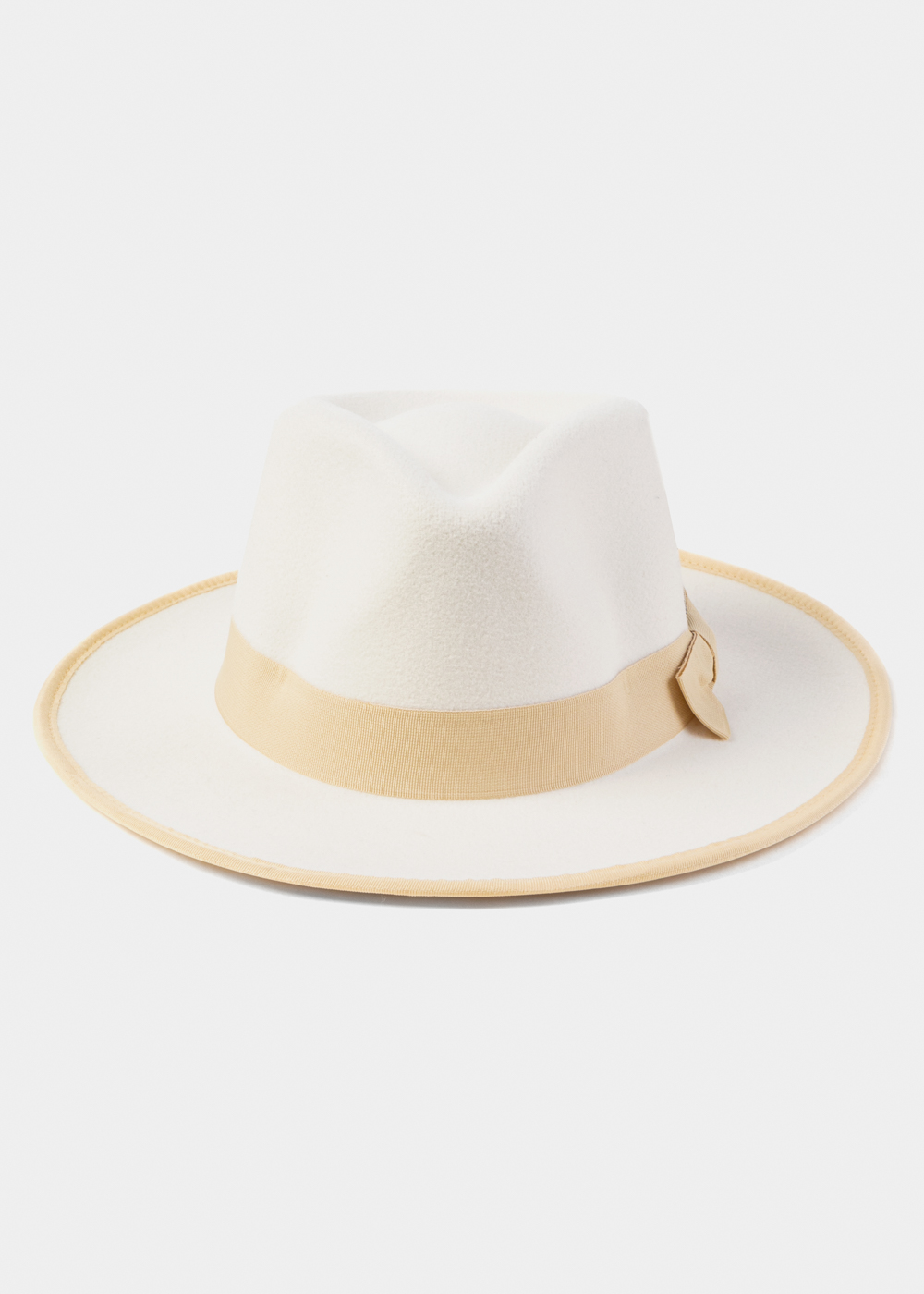 White Winter Hat w/ Beige Hatband