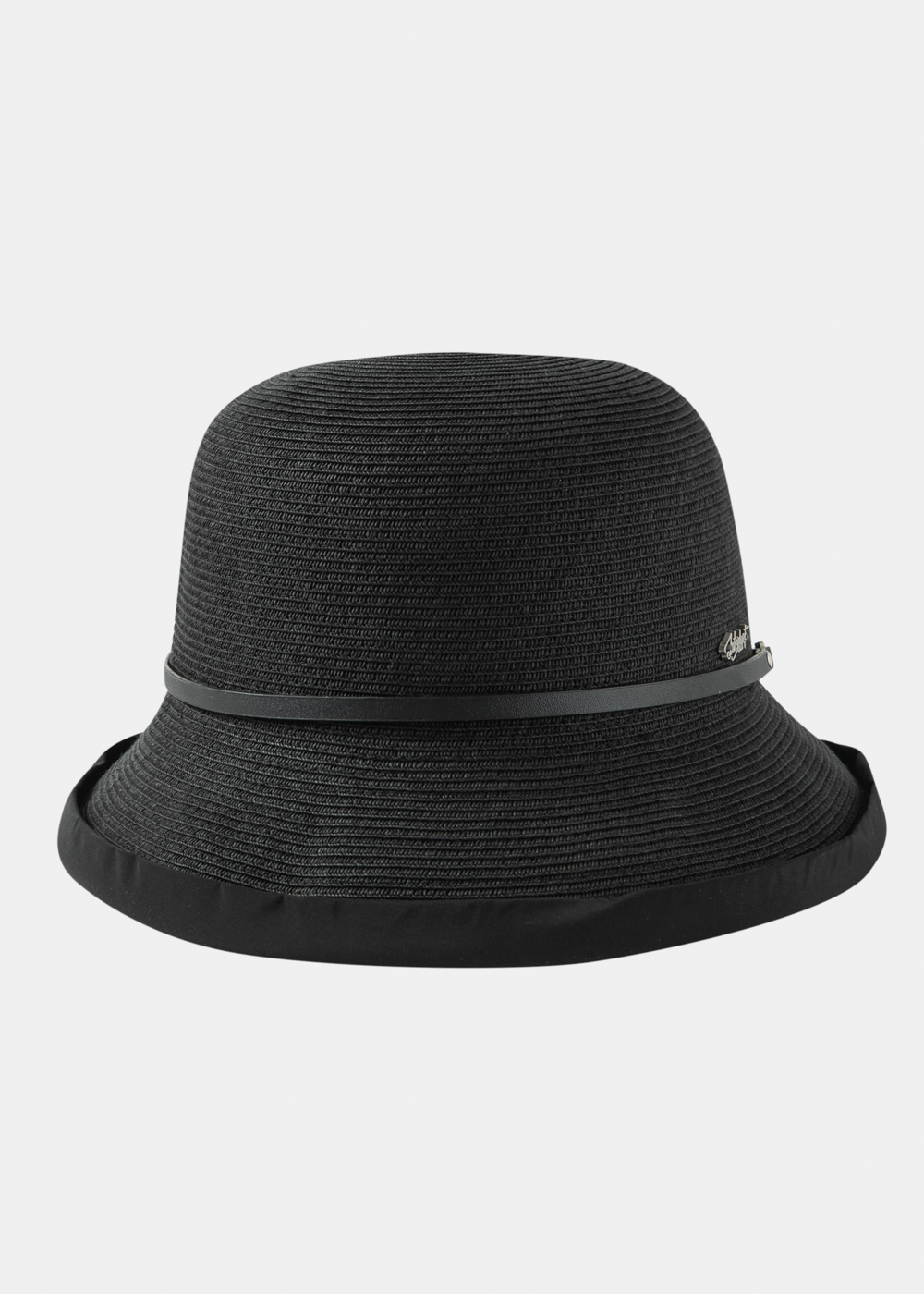 Black Straw Hat w/ Cotton Lining & Leather Detail