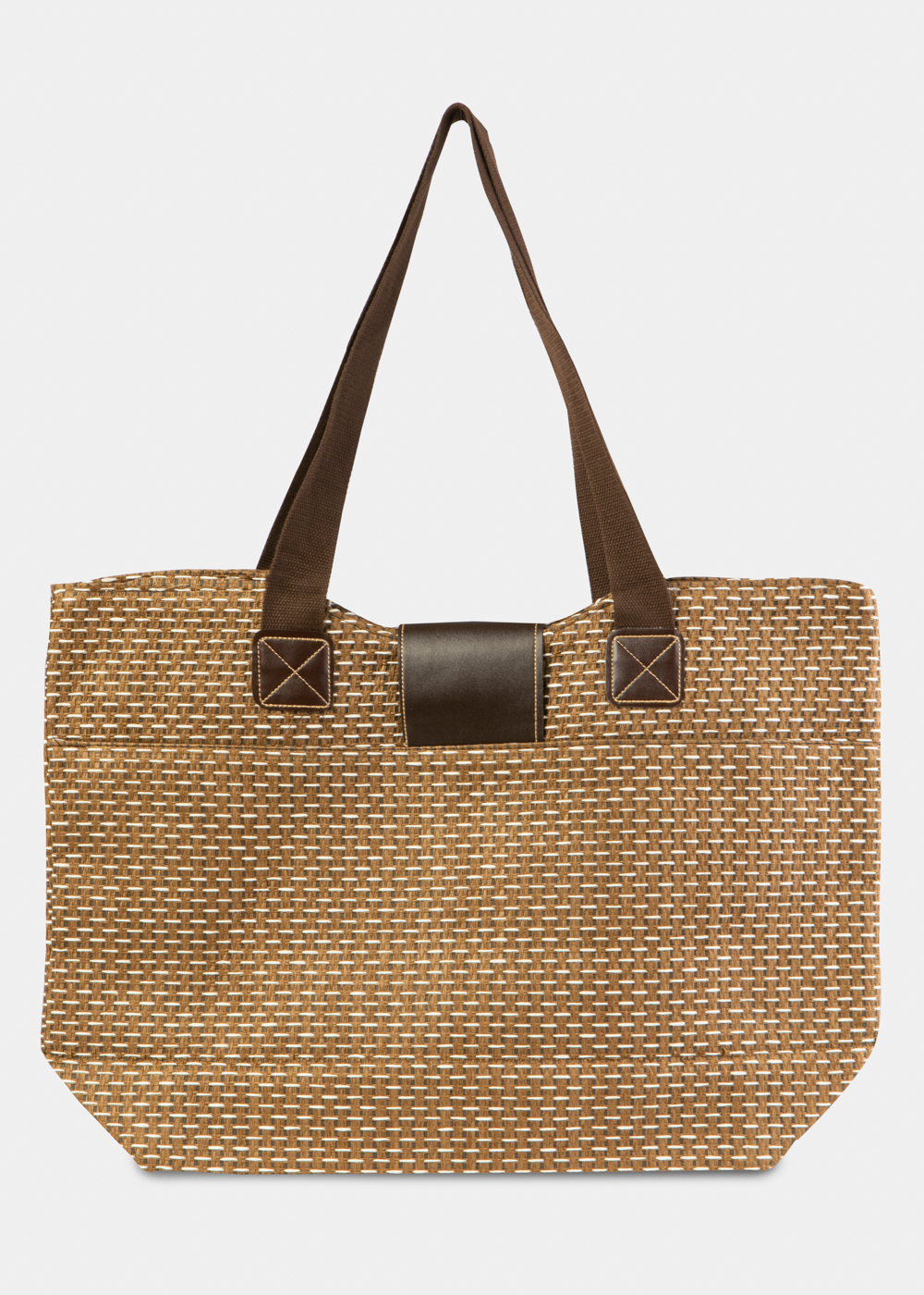 Brown Beach Bag w/ Leatherette Details