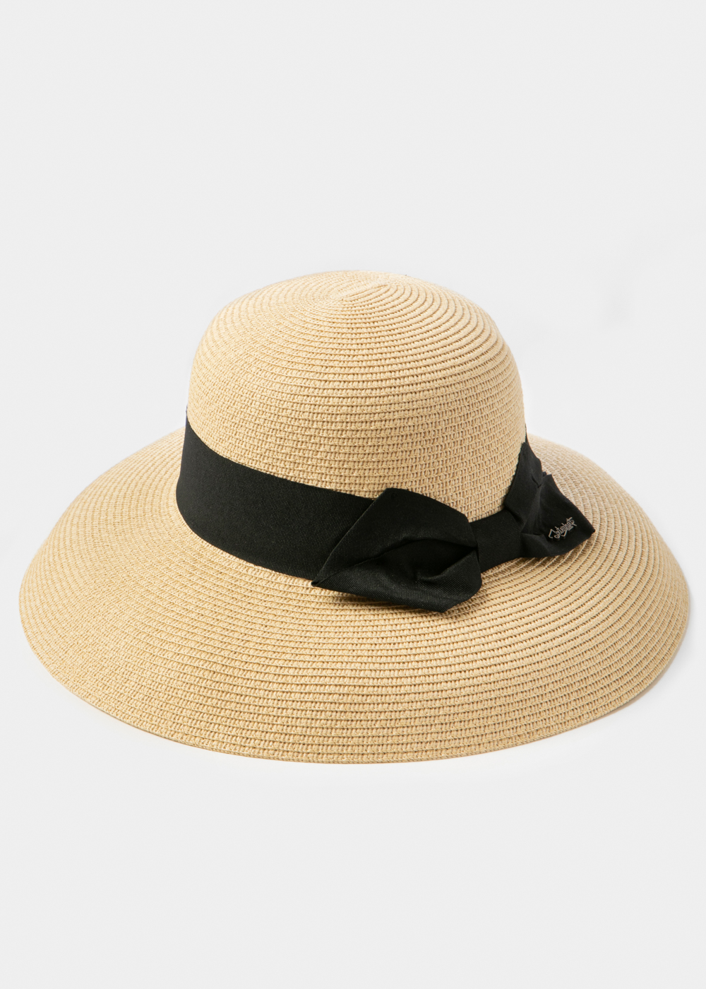 Beige Bell Straw Hat w/ Black Bow 