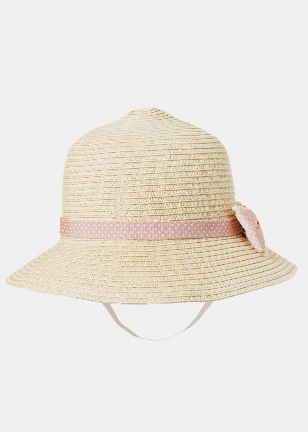 Beige Kids Straw Hat w/ Pink Bow