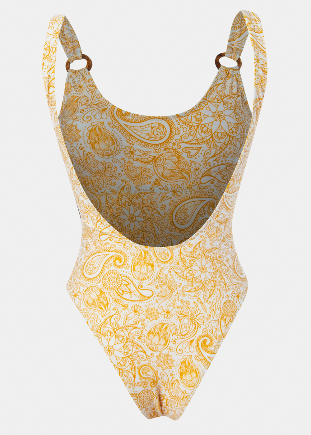 Crinkle Low Back One-Piece Swimwear - Yellow Paisley
