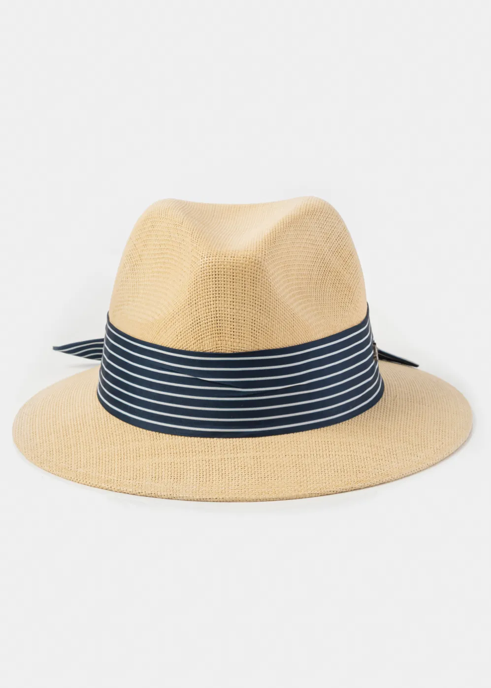 Beige Panama Style Hat w/ Striped Hatband 