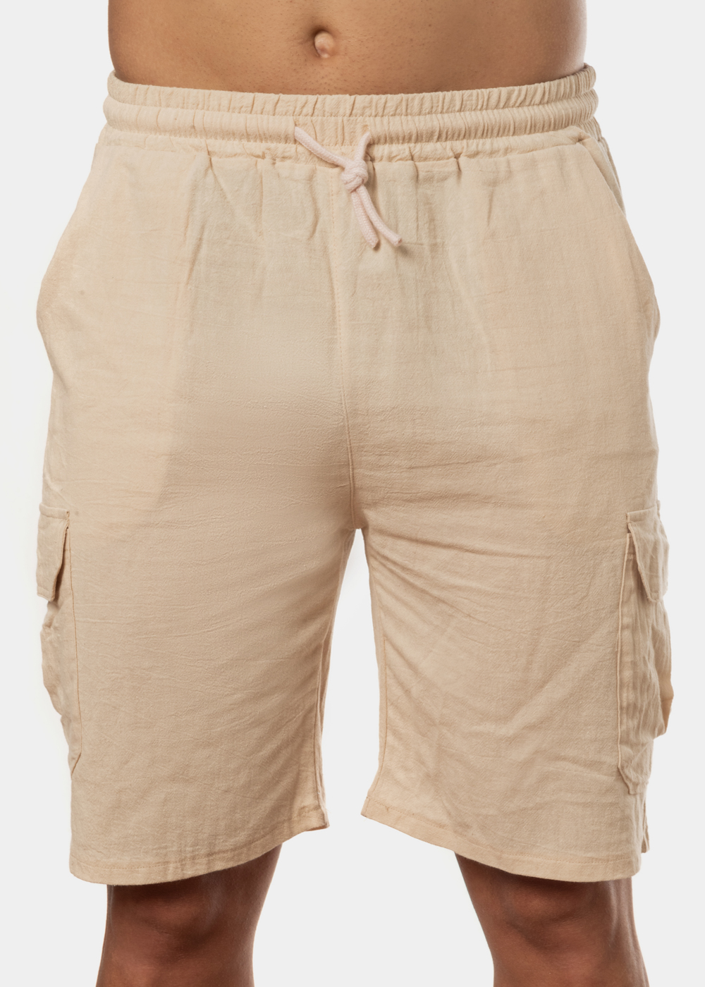 Beige Cotton Cargo Shorts, Loose Fit