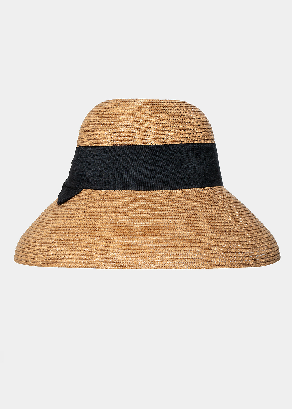 Brown Bell Straw Hat w/ Black Bow 